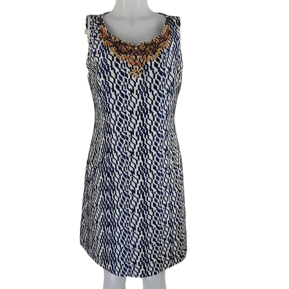 Moulinette Soeurs Scoop Neck, Beaded Chest Knee Length Pockets Dress 12